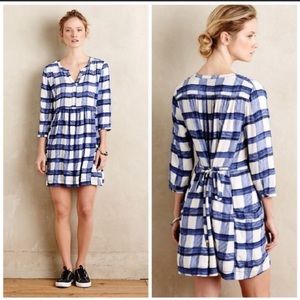 Anthropologie Maeve Devery blue plaid tunic dress